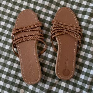 Never worn, Madewell Chic Brown Braided Sandals with woven heel